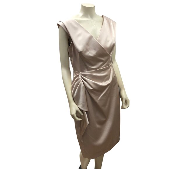 Maggy London Elegant Champagne‎ Sleeveless Draped Satin Sheath Dress 14 NWT - Picture 7 of 15
